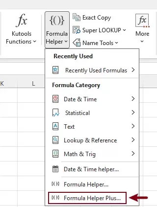 a screenshot showing how to open the formula helper plus dialog box