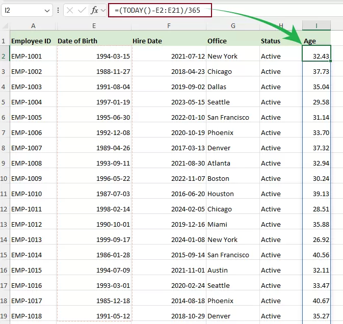 a screenshot showing the calculated age