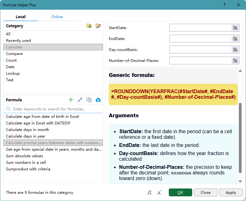 Kutools Formula Helper Plus