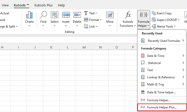 Open Formula Helper Plus in Kutools for Excel