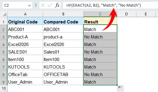 get the result by kutools