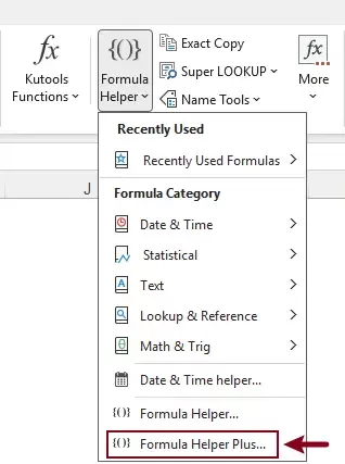 a screenshot showing how to open the formula helper plus dialog box