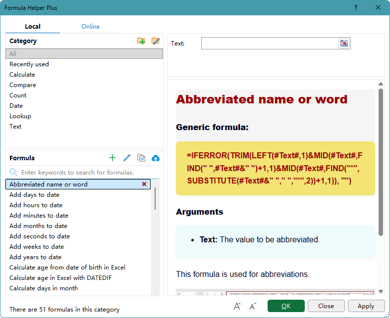 Kutools Formula Helper Plus