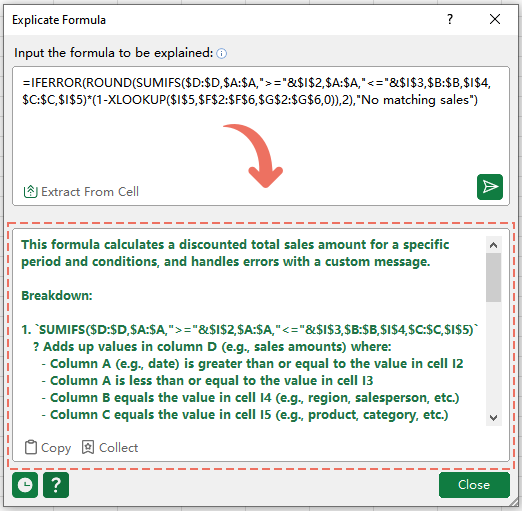 Kutools AI Aide's Explicate Formula feature