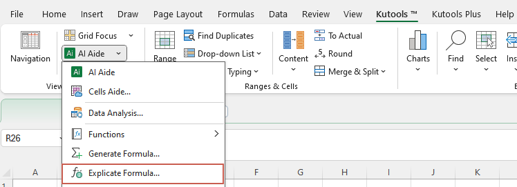 Open Explicate Formula in Kutools AI Aide