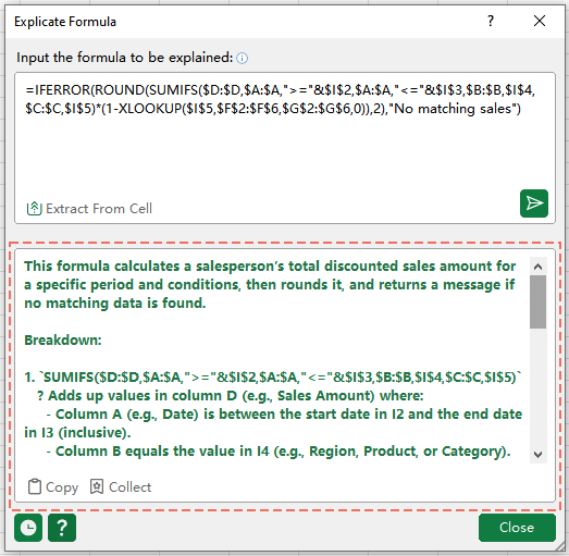 Formula explanation result