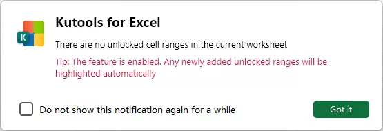 No unlocked cell ranges were found in the current worksheet.