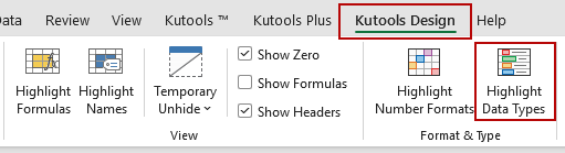 Open Highlight Data Types in Kutools for Excel