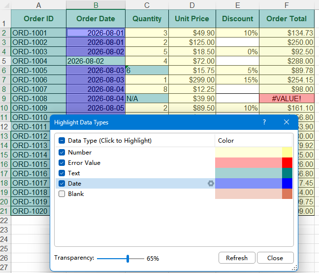 Identify and Highlight Different Data Types in Excel