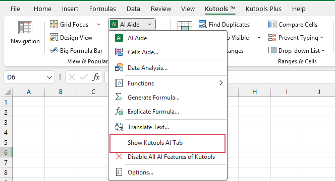 Show Kutools AI Tab