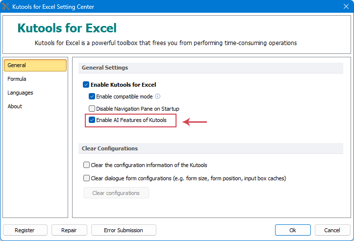 enable Kutools AI features