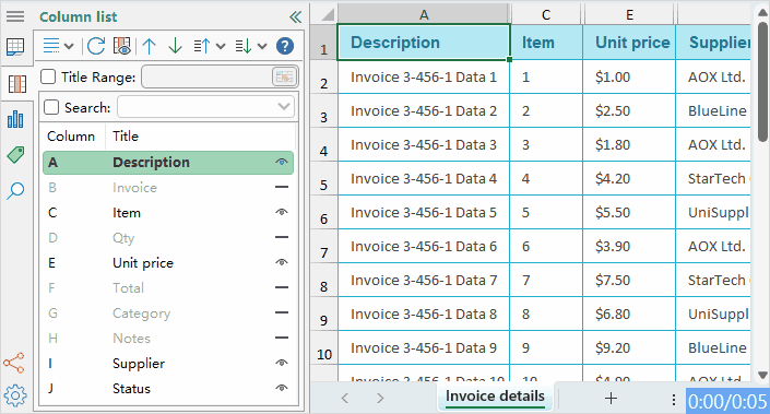 toggle the visibility of multiple columns at once