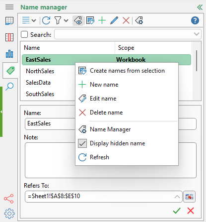 Name manager in Kutools for Excel