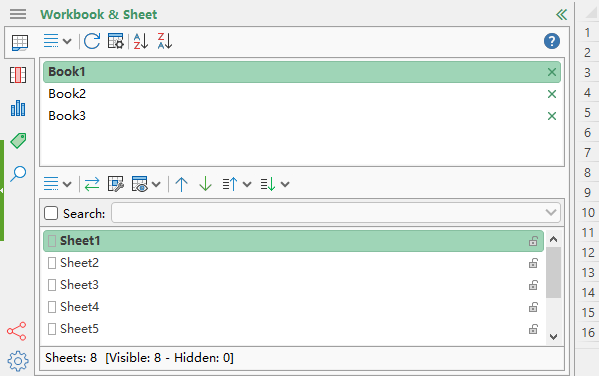 The Workbook & Sheet tab in Kutools for Excel’s Navigation Pane