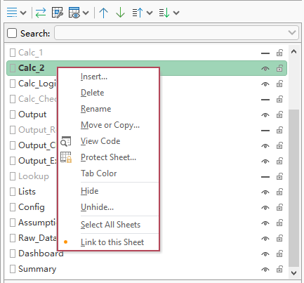 Use the worksheet context menu