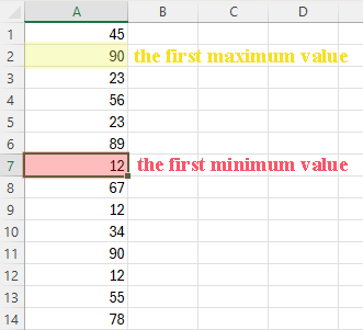 Select the First Minimum or Maximum Value Cell in Excel