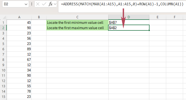 Locate the first maximum value cell