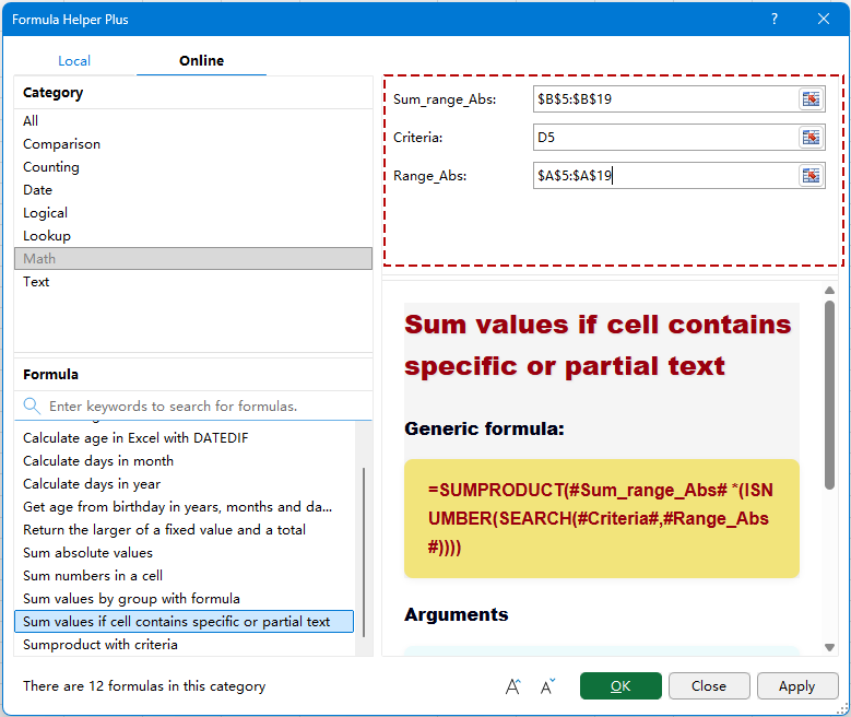 Sum Values If Cells Contain Specific or Partial Text in Excel