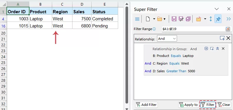 Filter Data with Multiple AND Criteria