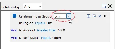 AND filter criteria