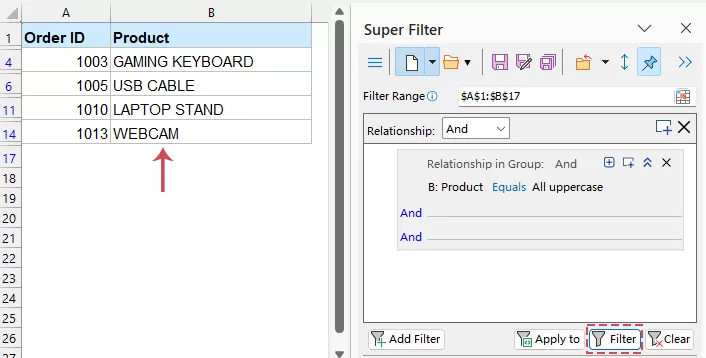 Filter Text by Uppercase or Lowercase