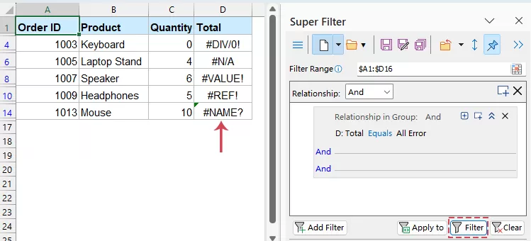 Filter Data by Error Values