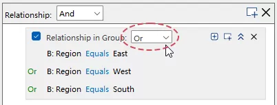 or filter criteria