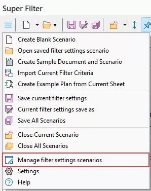 Manage filter settings scenarios