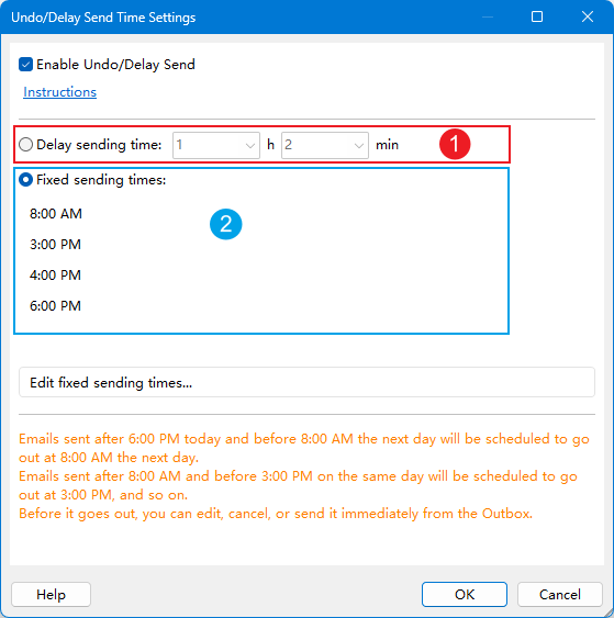 Undo/Delay Send Time Settings