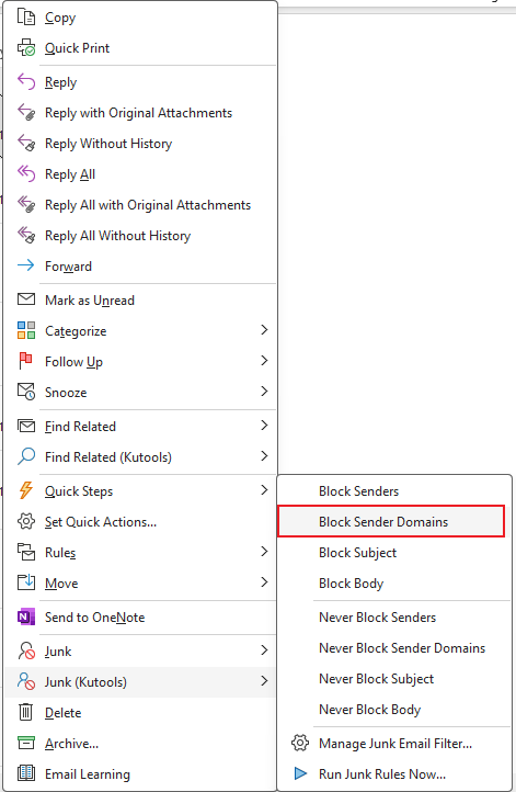 click Block Sender Domains from right click menu