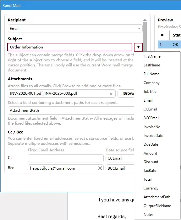 a screenshot shows how to modify the email subject
