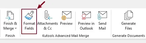 The format fields feature in the ribbon