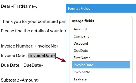 the selected field is auto selected in dialog