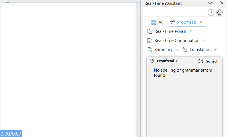 Real-time proofreading of the current sentence