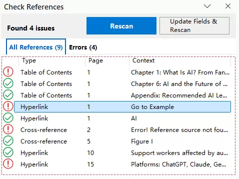 review all detected references