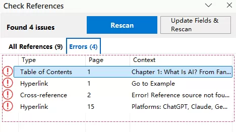 View only broken references