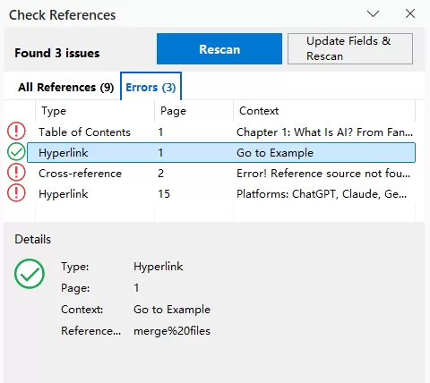 error reference repaired successfully