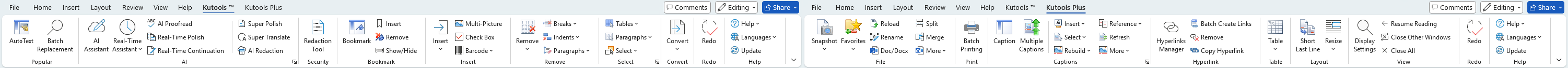 Kutools and Kutools Plus tabs on the Word Ribbon
