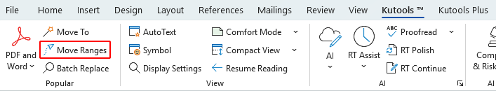 Kutools tab on the Word Ribbon