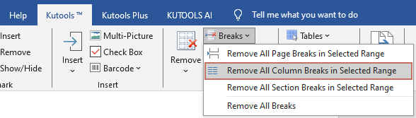 a screenshot showing how to enable the remove all column breaks feature