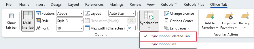 enable Sync Ribbon Selected Tab