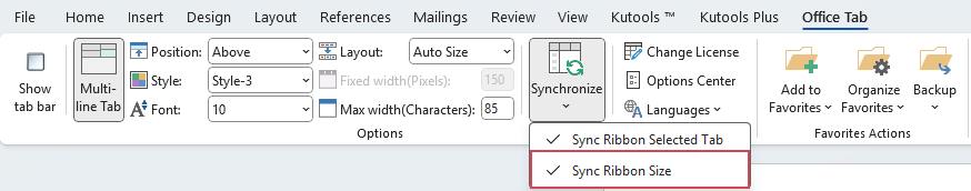 enable Sync Ribbon size