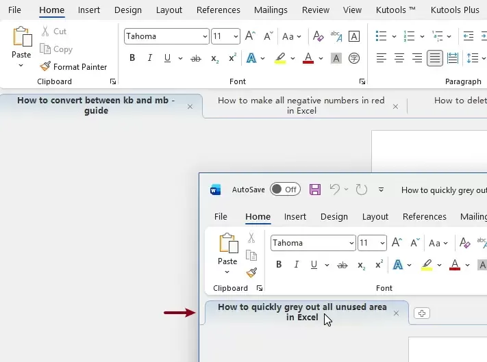 the selected tab is detached