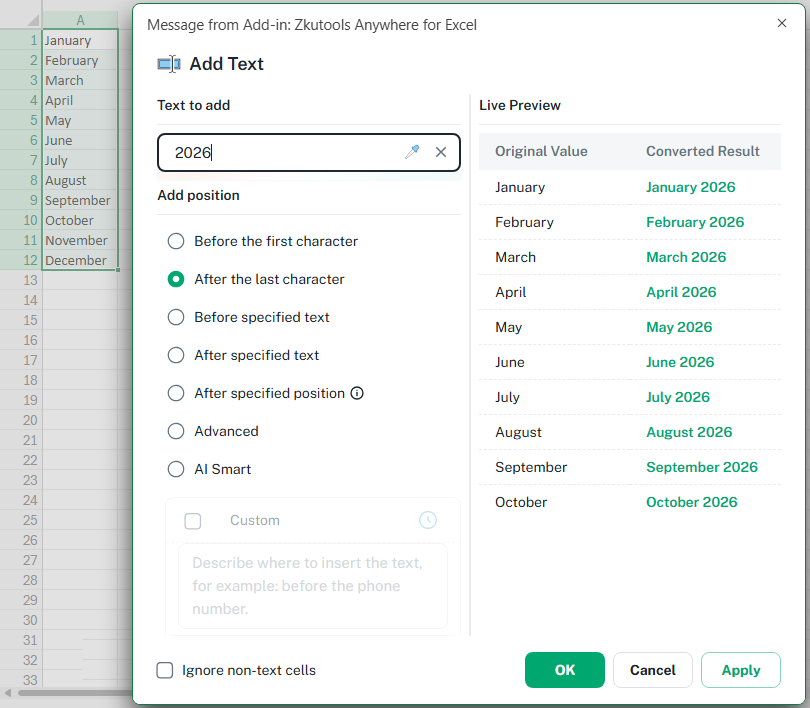 Add Text dialog box