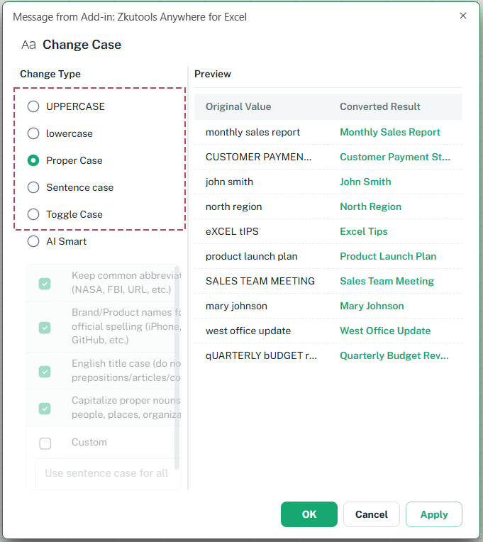 Choose a classic change type
