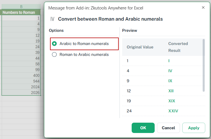 Choose Arabic to Roman numerals