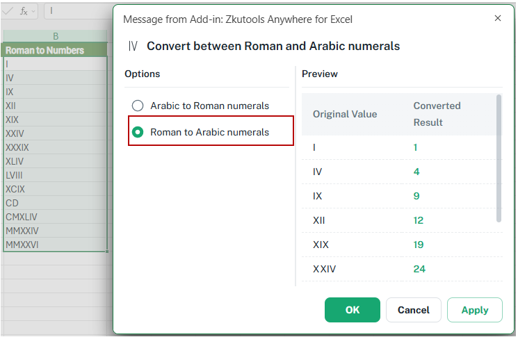 Choose Roman to Arabic numerals