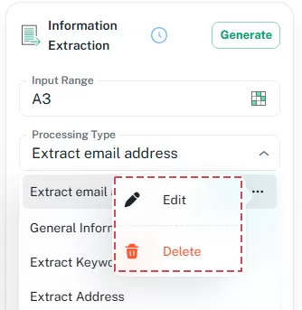 Edit or Delete a Custom Extraction Option