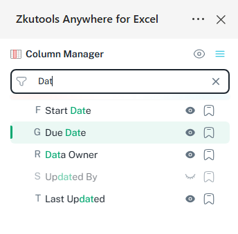 Search and select a column from the Columns pane
