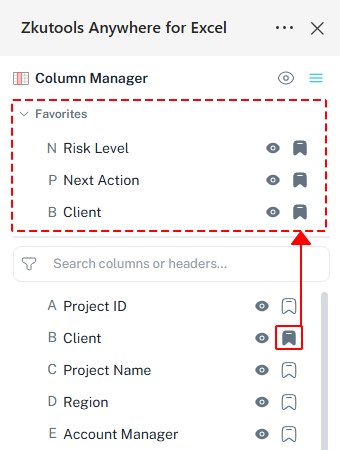 Add a column to Favorites in the Columns pane